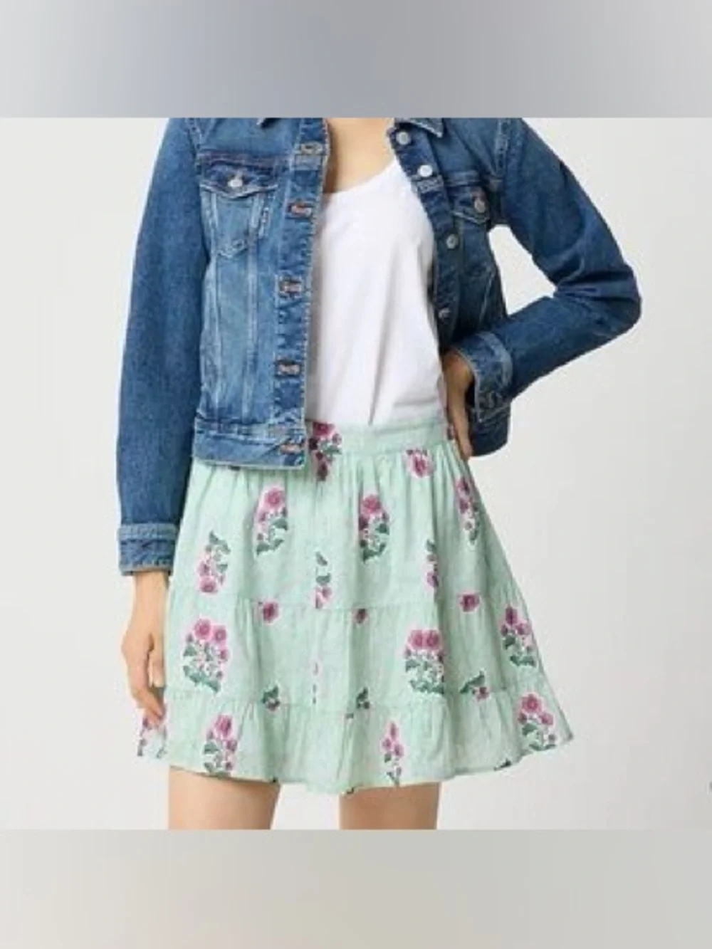J.Crew Tiered Mini Skirt Floral Stripe Cotton Elastic Waist Women’s Medium NWT - Picture 5 of 10